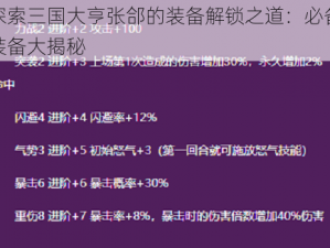 探索三国大亨张郃的装备解锁之道：必备装备大揭秘
