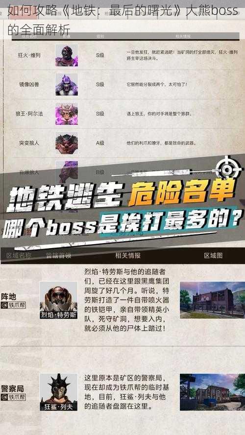 如何攻略《地铁：最后的曙光》大熊boss的全面解析