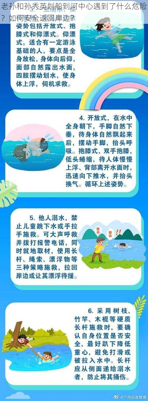 老孙和孙秀英划船到河中心遇到了什么危险？如何安全返回岸边？