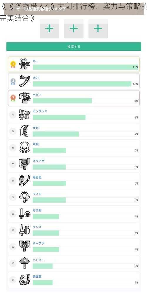 《《怪物猎人4》大剑排行榜：实力与策略的完美结合》