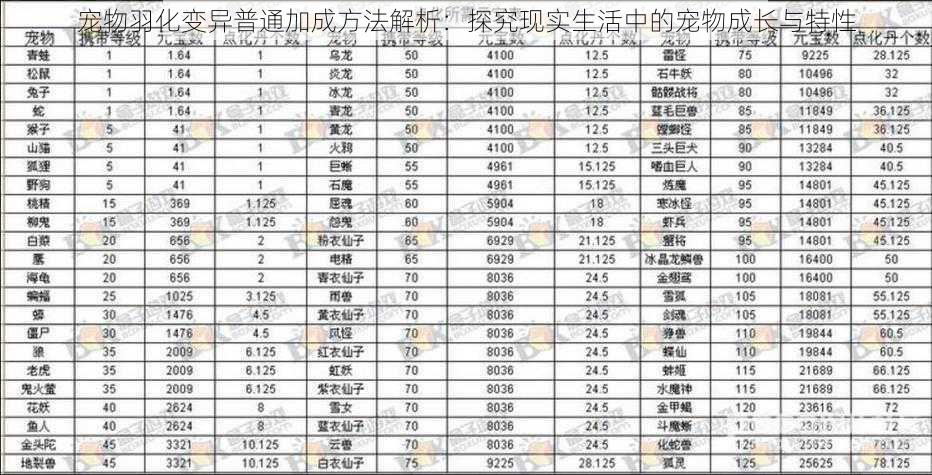 宠物羽化变异普通加成方法解析：探究现实生活中的宠物成长与特性