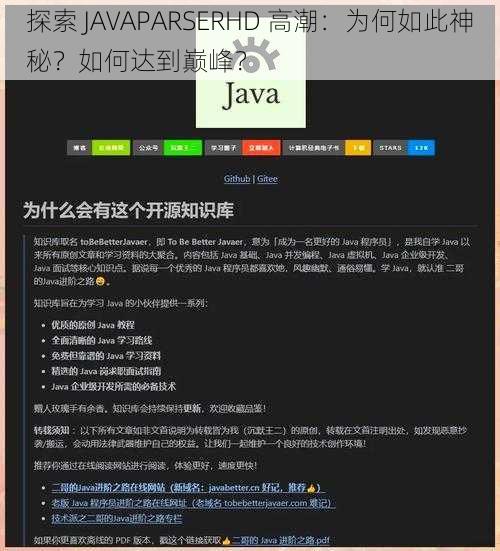 探索 JAVAPARSERHD 高潮：为何如此神秘？如何达到巅峰？