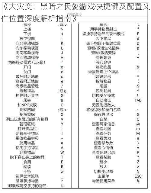 《大灾变：黑暗之日》游戏快捷键及配置文件位置深度解析指南》