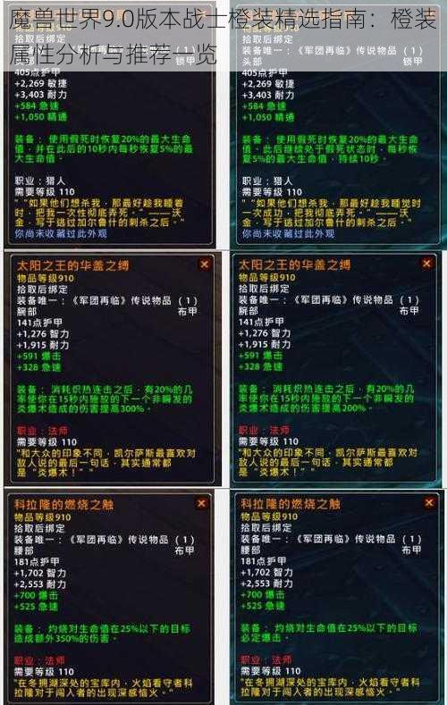 魔兽世界9.0版本战士橙装精选指南：橙装属性分析与推荐一览