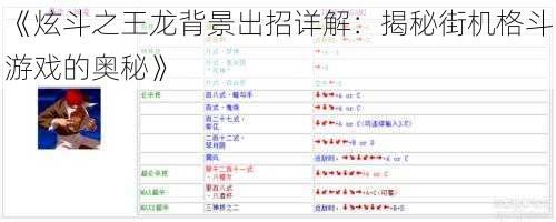 《炫斗之王龙背景出招详解：揭秘街机格斗游戏的奥秘》