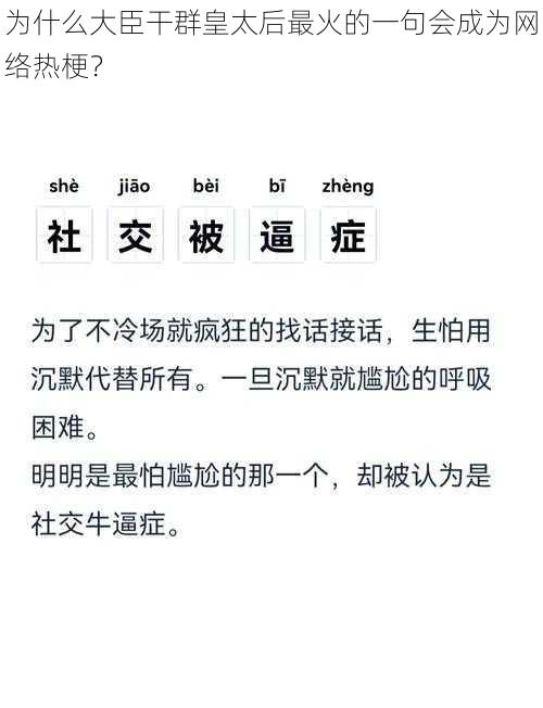 为什么大臣干群皇太后最火的一句会成为网络热梗？