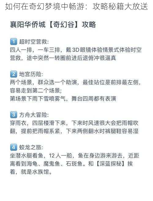 如何在奇幻梦境中畅游：攻略秘籍大放送