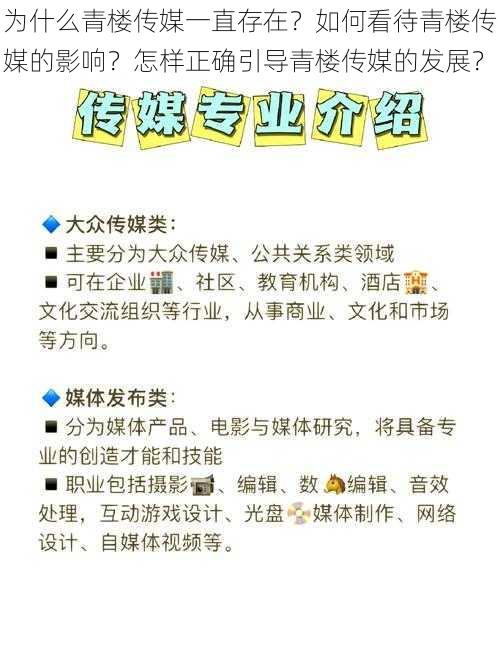 为什么青楼传媒一直存在？如何看待青楼传媒的影响？怎样正确引导青楼传媒的发展？