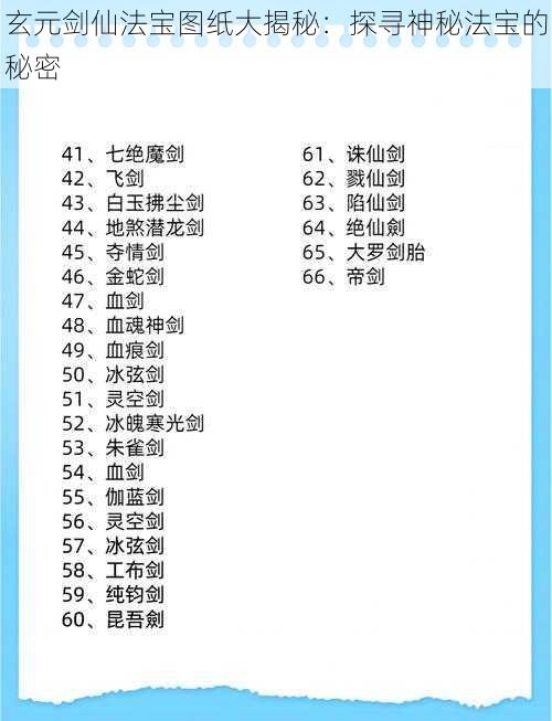 玄元剑仙法宝图纸大揭秘：探寻神秘法宝的秘密