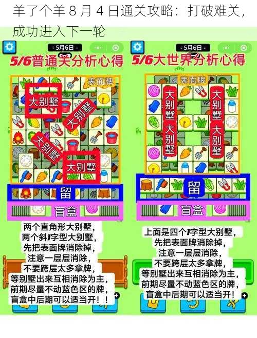 羊了个羊 8 月 4 日通关攻略：打破难关，成功进入下一轮