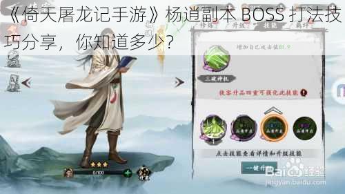 《倚天屠龙记手游》杨逍副本 BOSS 打法技巧分享，你知道多少？