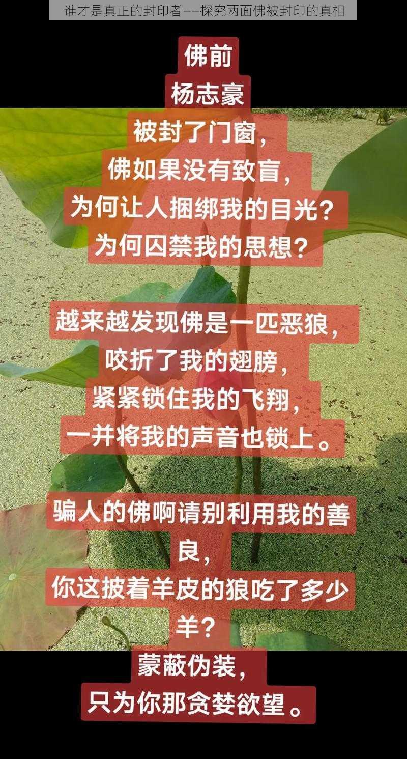 谁才是真正的封印者——探究两面佛被封印的真相