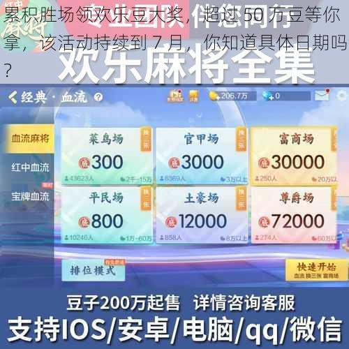 累积胜场领欢乐豆大奖，超过 50 万豆等你拿，该活动持续到 7 月，你知道具体日期吗？