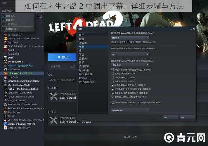 如何在求生之路 2 中调出字幕：详细步骤与方法