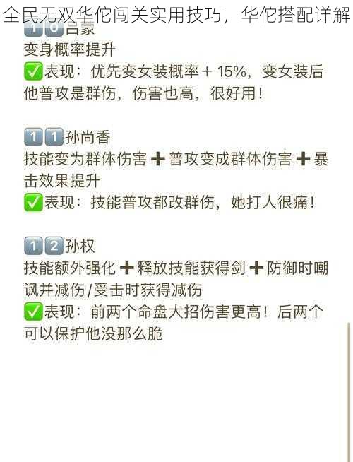 全民无双华佗闯关实用技巧，华佗搭配详解